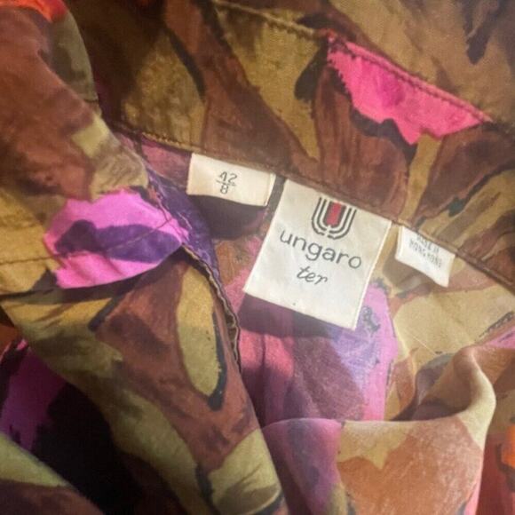 VINTAGE 80’s UNGARO TER BLAZER 100% SILK SZ 8 FLORAL CHIC PREPPY ECLECTIC STYLE - Picture 5 of 16